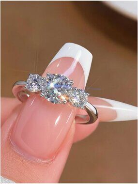 Ring 925 Sterling Silver Cubic Zirconia Promise Ring 3 Stone Size 7